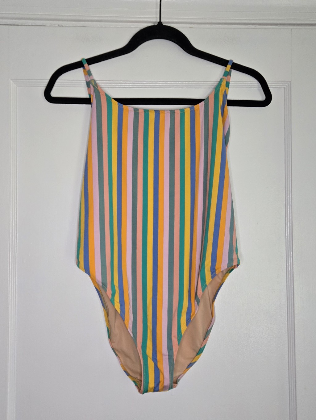 J. Crew Orange, Yellow, Blue, Pink & Green Stripped One Piece Swimsuit Womens M